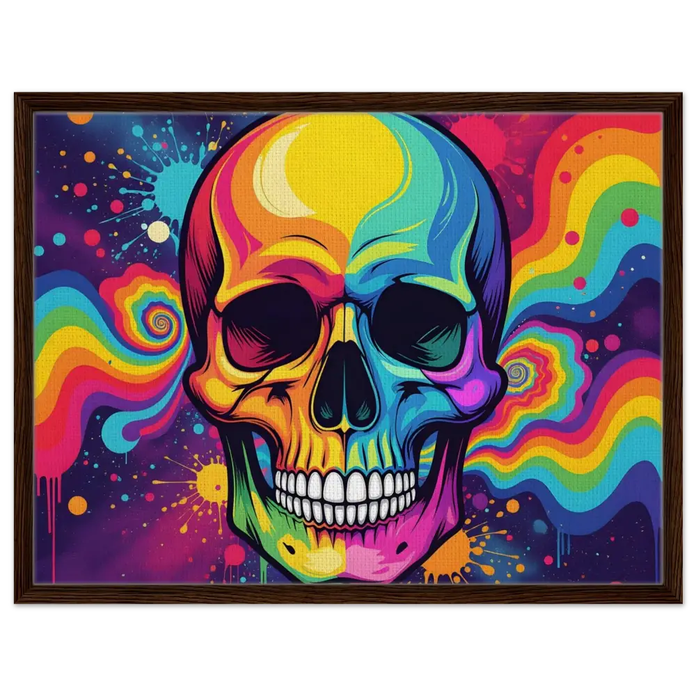 Colorful psychedelic skull art on framed canvas Neon Psychedelic Skull PixiOnyx Abstract Urban Art Statement