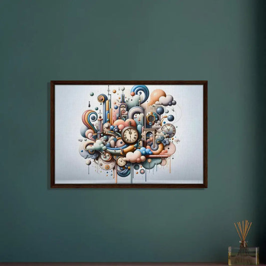 Framed surreal clockwork art in pastel hues from PixiOnyx Dreamcore display