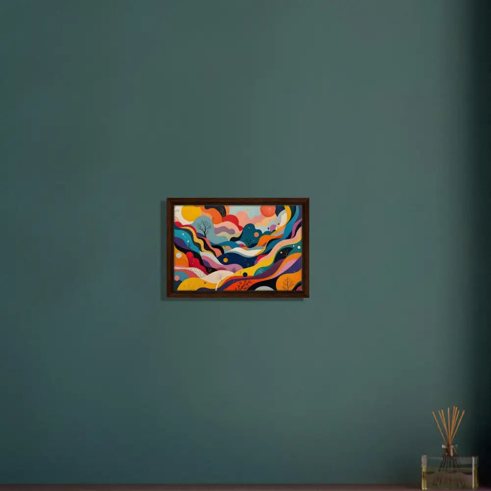 Colorful abstract landscape painting on framed canvas for Psychedelic Landscape Flowstate wall art