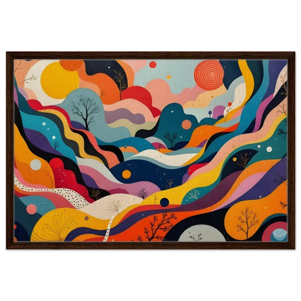 Colorful abstract landscape painting on framed canvas titled Psychedelic Landscape Flowstate by PixiOnyx
