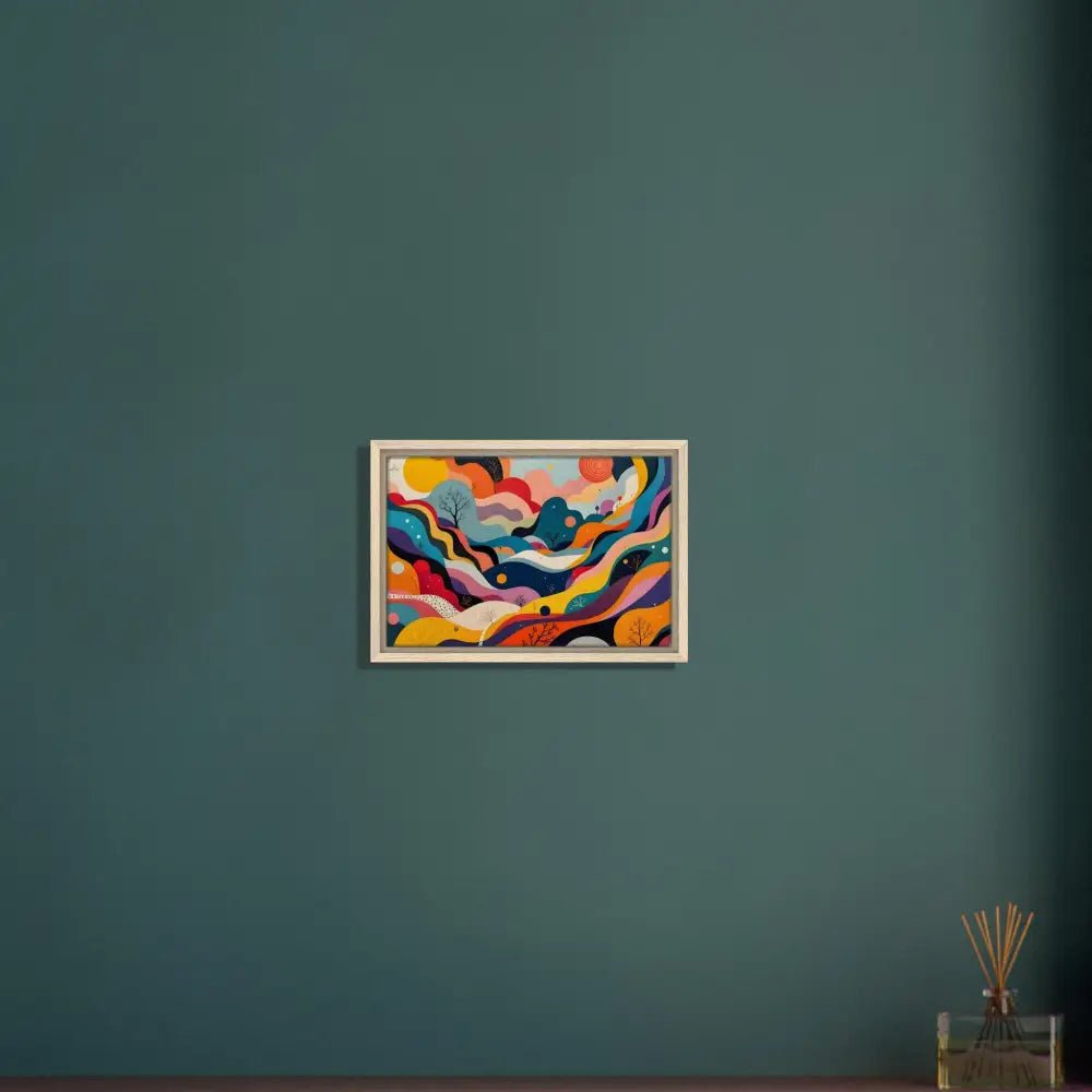 Framed colorful abstract painting titled Psychedelic Landscape Flowstate by PixiOnyx