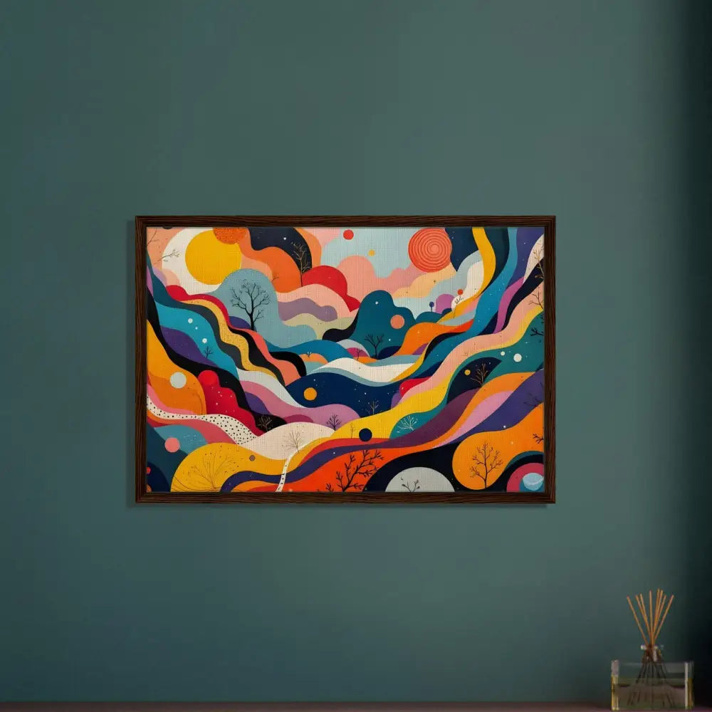 Framed abstract landscape painting titled Psychedelic Landscape Flowstate by PixiOnyx