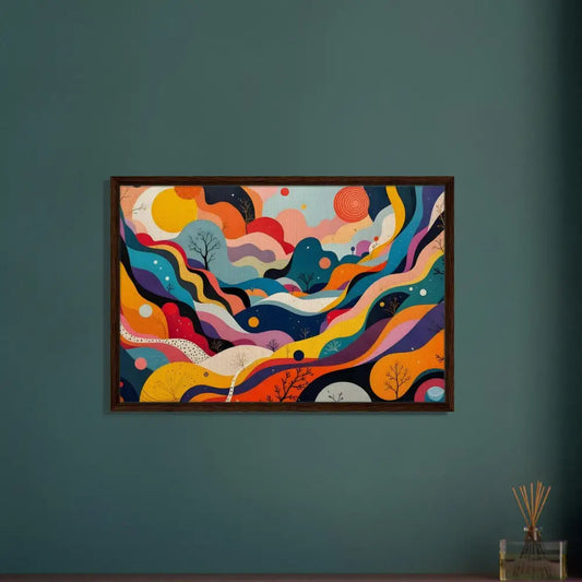 Framed abstract landscape painting titled Psychedelic Landscape Flowstate by PixiOnyx