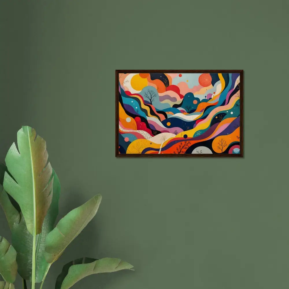 Colorful abstract landscape painting on framed canvas, Psychedelic Landscape Flowstate art