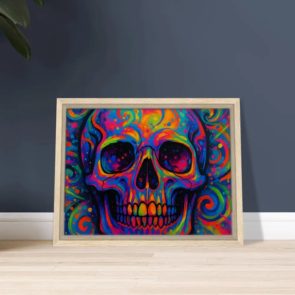 Framed colorful psychedelic skull art on canvas, urban luxe PixiOnyx Wall Decor