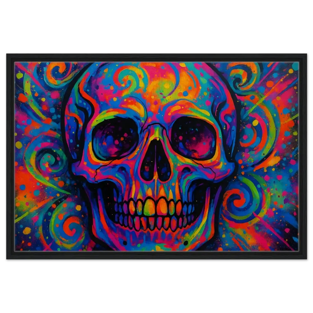 Colorful psychedelic skull art on framed canvas titled Psychedelic Skull Eruption by PixiOnyx Urban Art Luxe