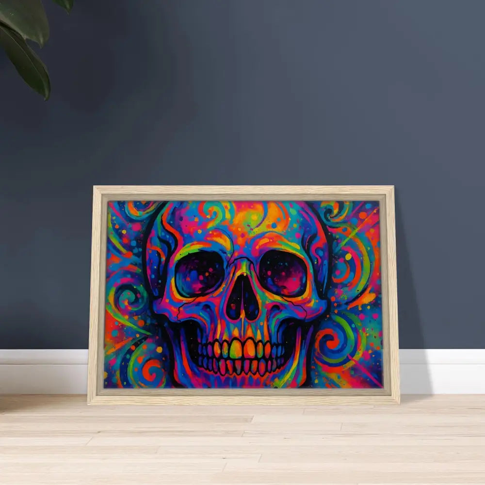 Colorful psychedelic skull framed canvas art for urban decor Luxe PixiOnyx