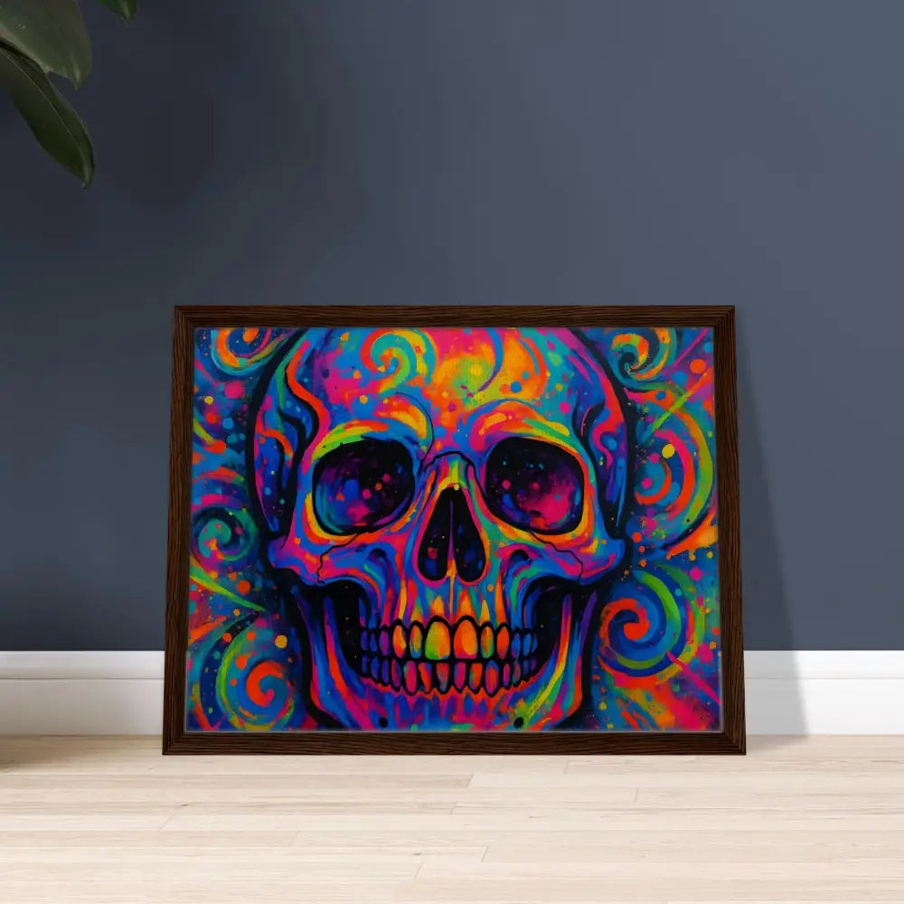 Framed colorful skull art on canvas from PixiOnyx Urban Art Luxe psychedelic collection