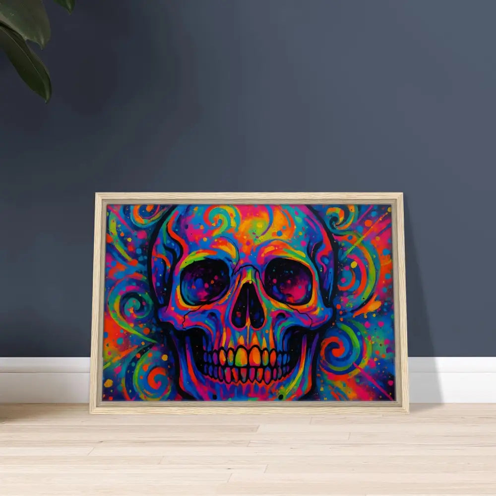 Framed colorful skull artwork from PixiOnyx Urban Art Luxe Canvas collection