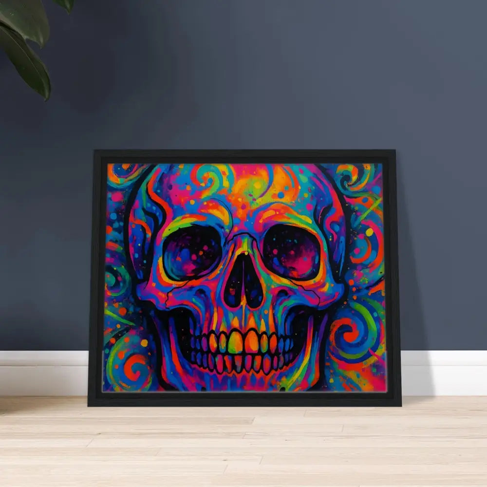 Colorful framed skull art on canvas for urban psychedelic decor in Luxe style