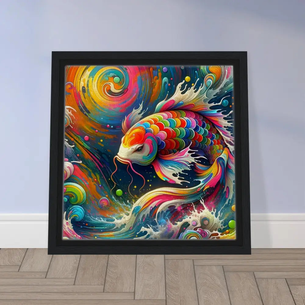 Framed colorful koi fish artwork on canvas display in Psychedelic Nature style