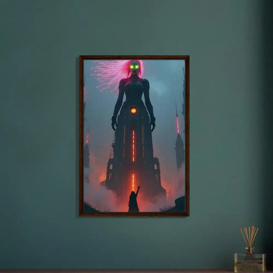 Framed fantasy art displayed on a product called Framed Canvas Sci-fi Fairytale PixiOnyx Techno-Myth