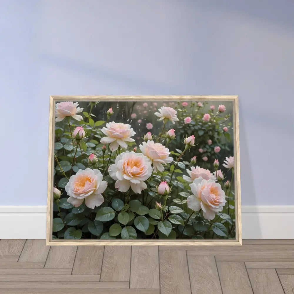 Framed floral print featuring soft petals on PixiOnyx Botanical Dreamscape canvas