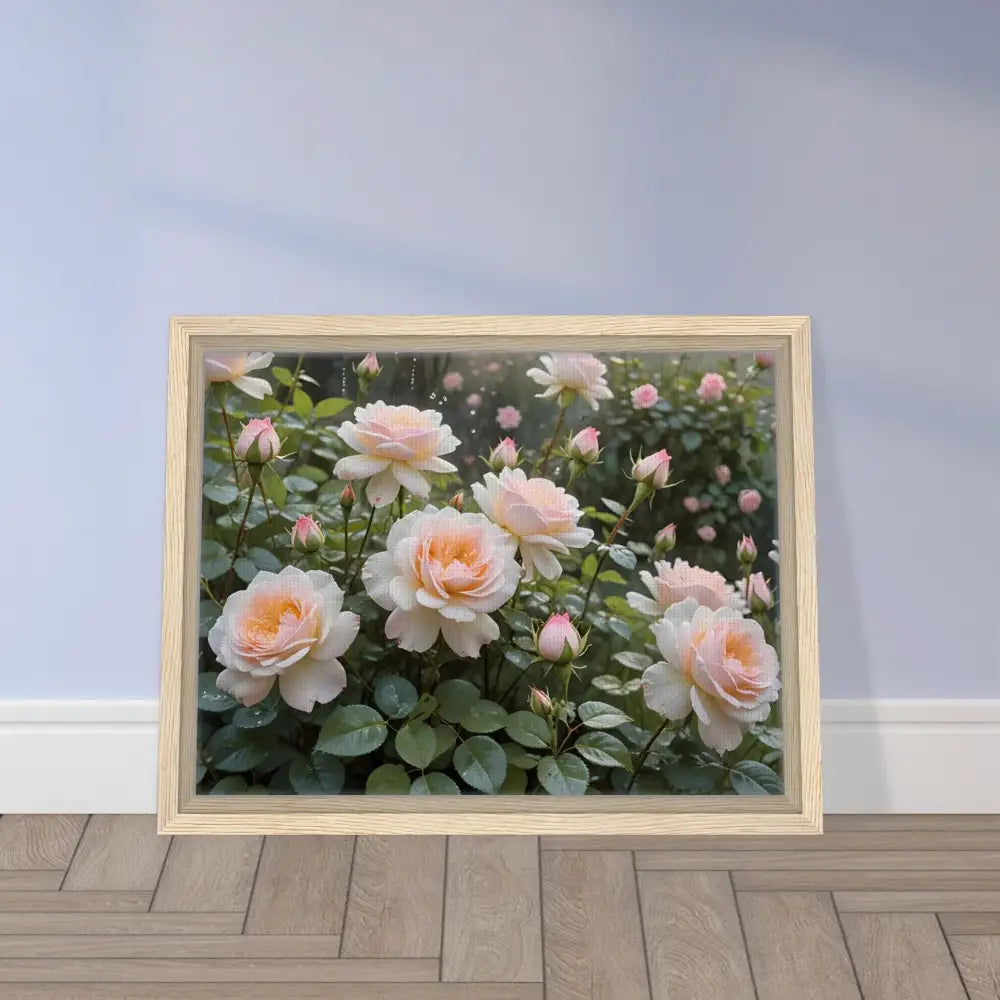 Framed rose garden print on canvas from PixiOnyx Botanical Dreamscape collection