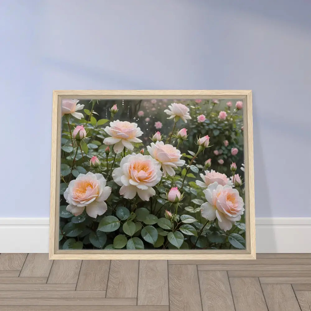 Framed floral print artwork on canvas in Soft Petal Symphony design by PixiOnyx