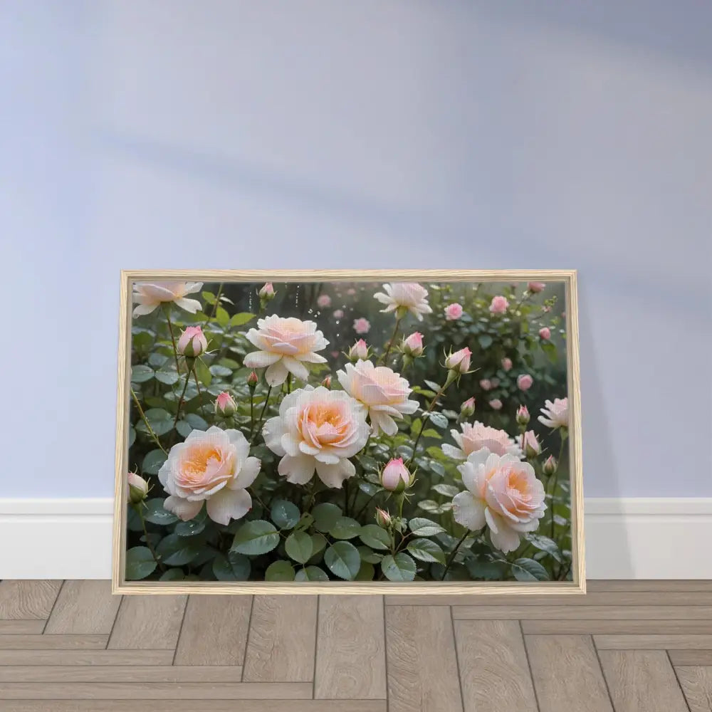 Framed floral print from PixiOnyx Botanical Dreamscape Canvas Soft Petal Symphony