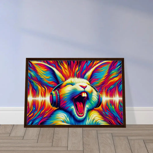 Framed colorful rabbit art from Sonic Scream Psycho Cottontail Quartet on PixiOnyx Luxe Shock Frame
