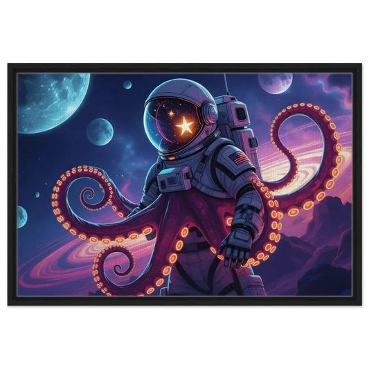 Astronaut Octopus in space on framed canvas for Space Octonaut PixiOnyx Hybrid Deep-Space Drop