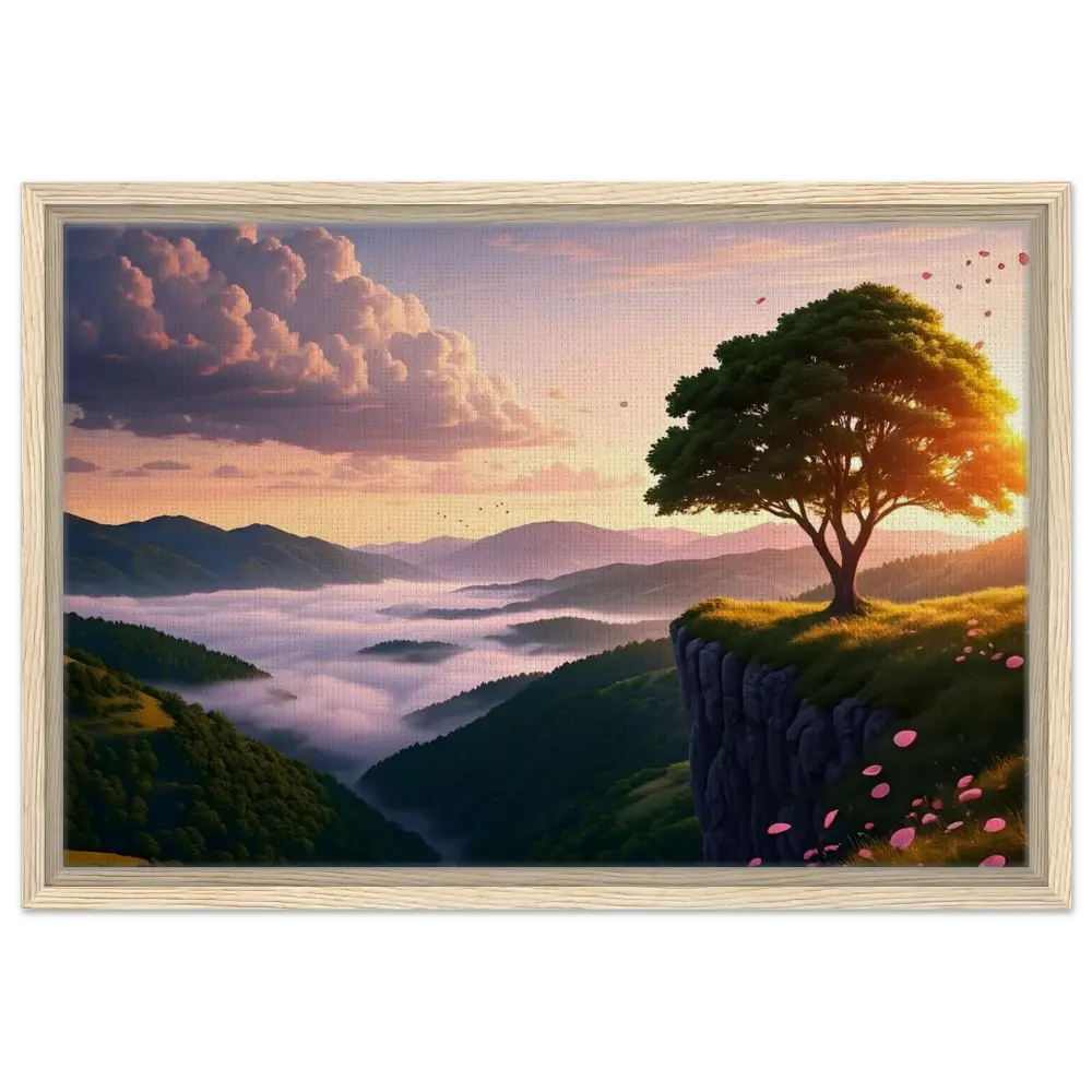 Framed landscape painting titled The Edge of Dawn on PixiOnyx Tranquility Display