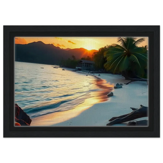 Framed tropical sunset shore coastal art print on canvas for home decor