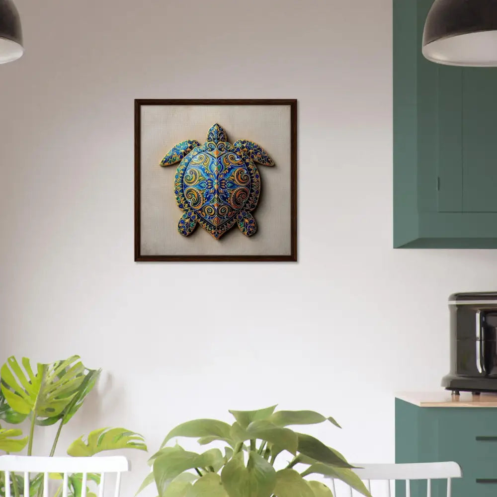 Framed Turtle Artwork Canvas with Shell Pattern Design by PixiOnyx Totemic