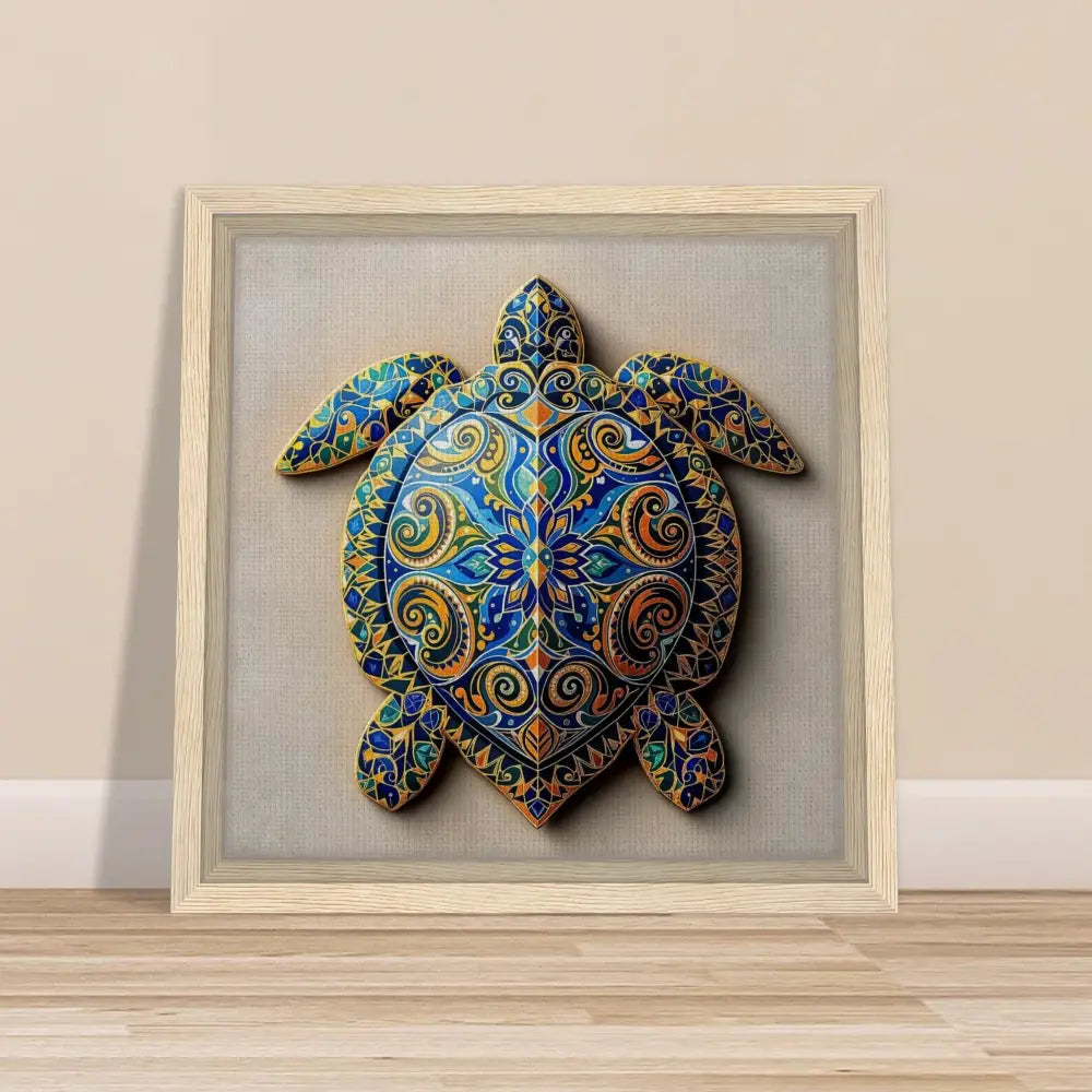 Framed ornate turtle artwork on canvas featuring shell pattern design for PixiOnyx Totemic