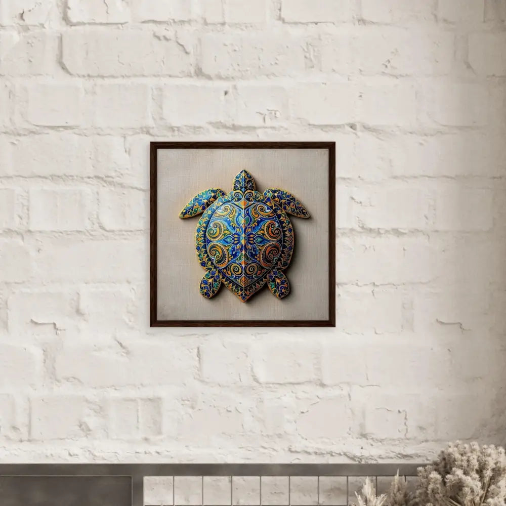Framed decorative turtle art canvas with shell pattern for wall decor