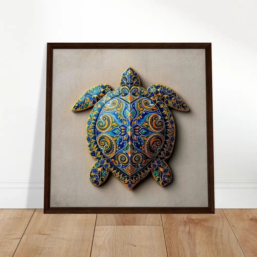 Ornate framed turtle artwork with intricate shell patterns on PixiOnyx Totemic canvas