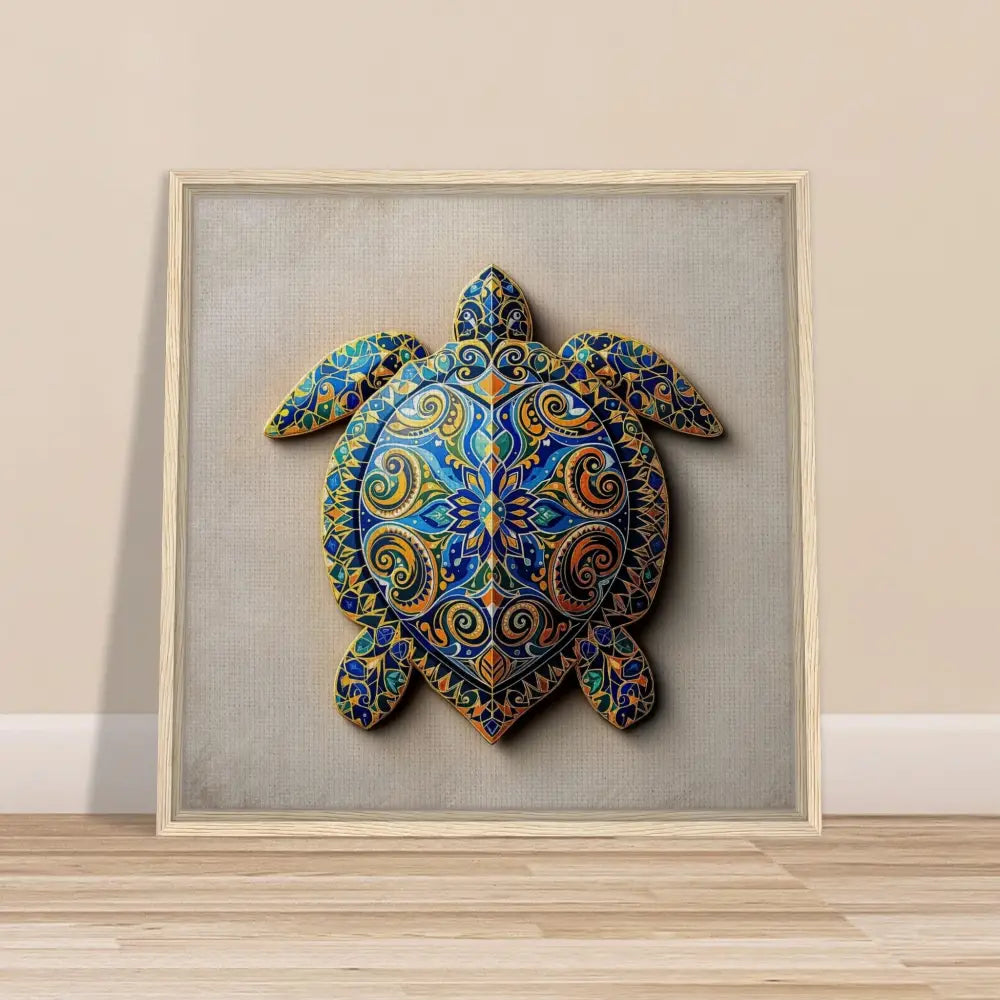 Framed decorative turtle art on canvas with intricate shell patterns from PixiOnyx