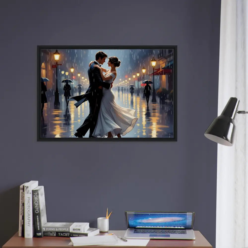 Framed painting of a couple dancing in the rain from PixiOnyx Poetic Reverie collection