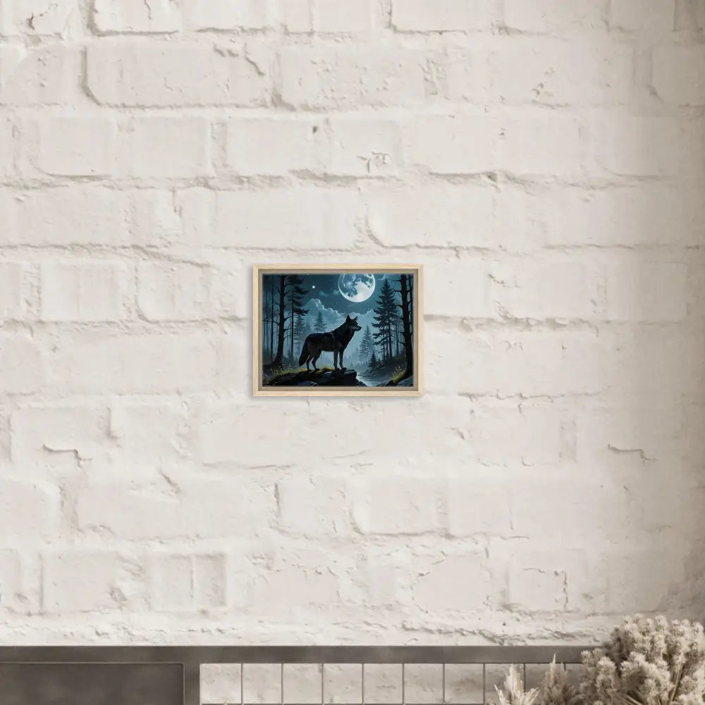Framed wolf artwork from Wolf Moon Reverie canvas by PixiOnyx Lunar Dreamscape