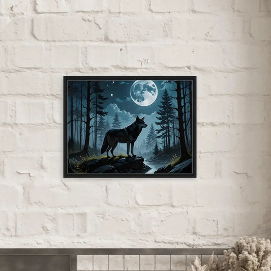 Framed Wolf and Moon Artwork on Canvas in PixiOnyx Lunar Dreamscape Product