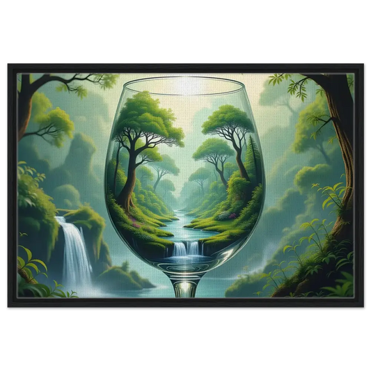 Wine glass with lush Forest landscape on Framed Canvas World in a Glass PixiOnyx Dreamcore