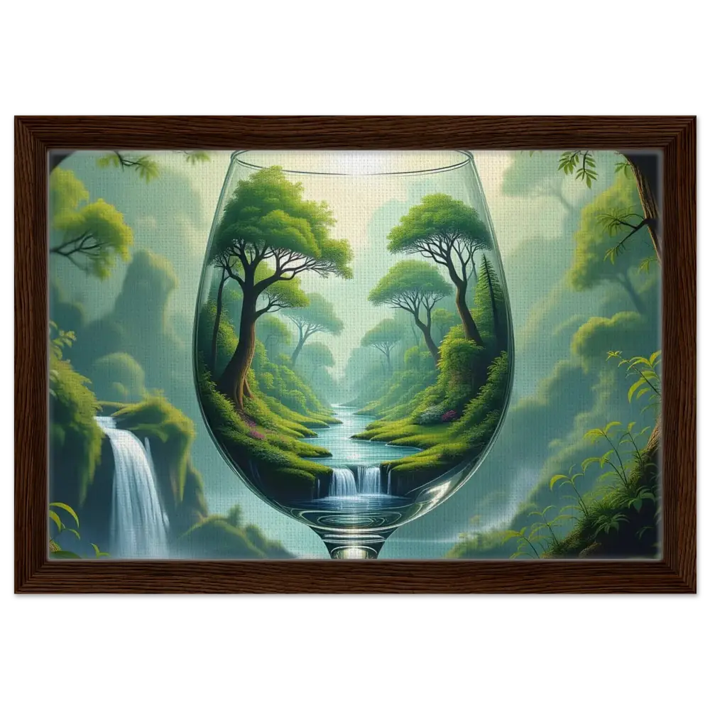 Framed wine glass landscape artwork from PixiOnyx Dreamcore Showcase featuring surreal forest scene