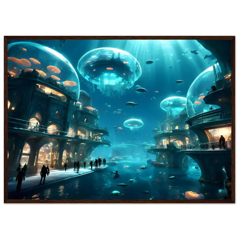 Underwater city with jellyfish domes in the Framed City of the Abyss Poster Deep Blue Vision