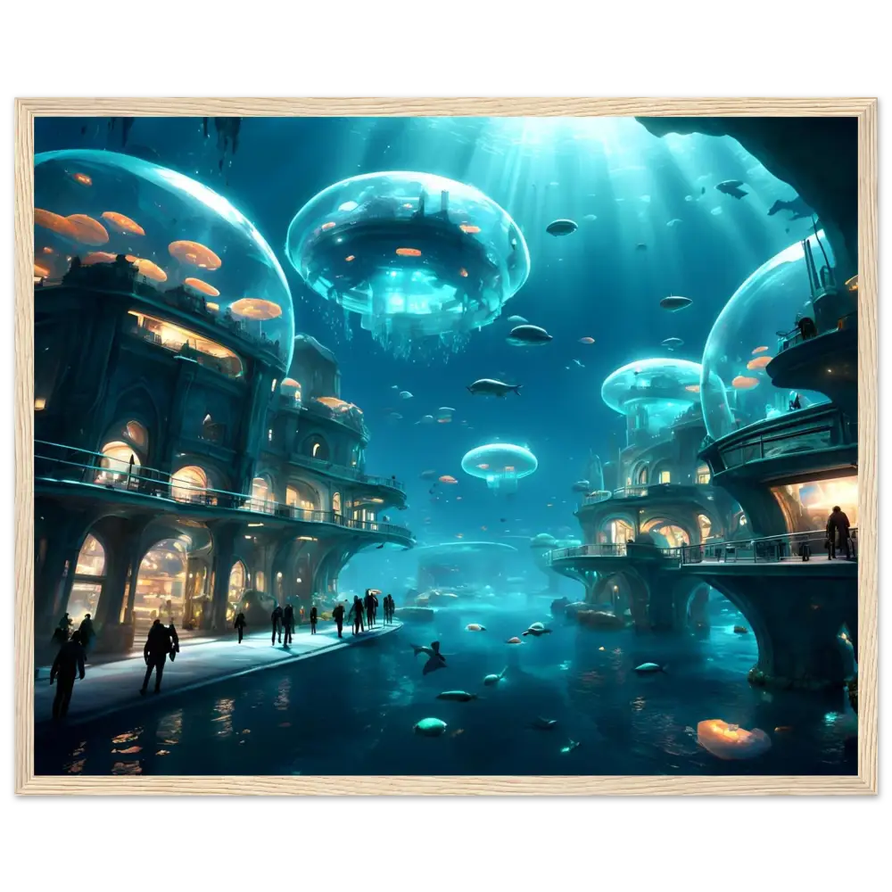 Underwater city with Jellyfish Domes in Framed City of the Abyss Poster Deep Blue Vision