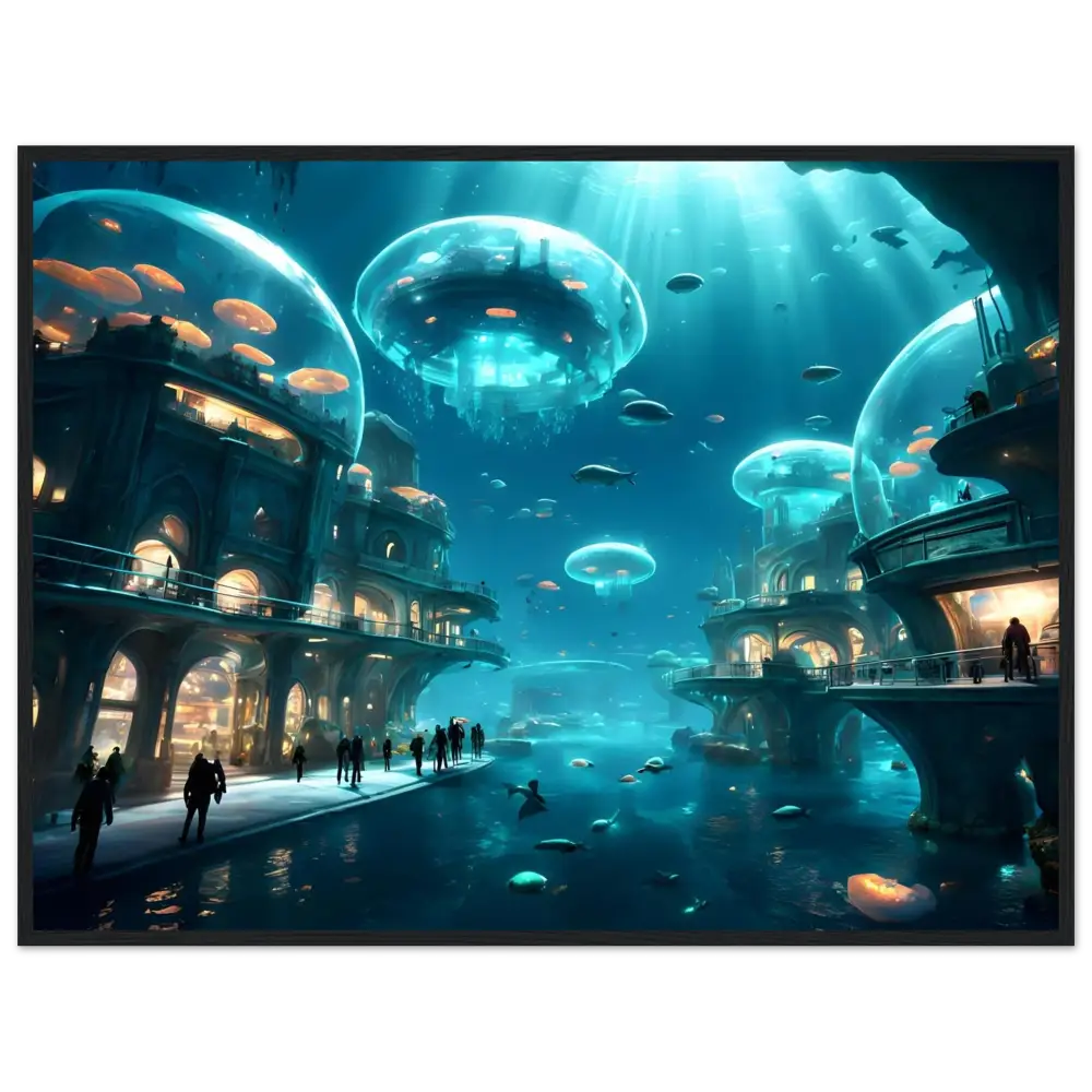 Underwater city with jellyfish-like structures on PixiOnyx Matte Wall Display