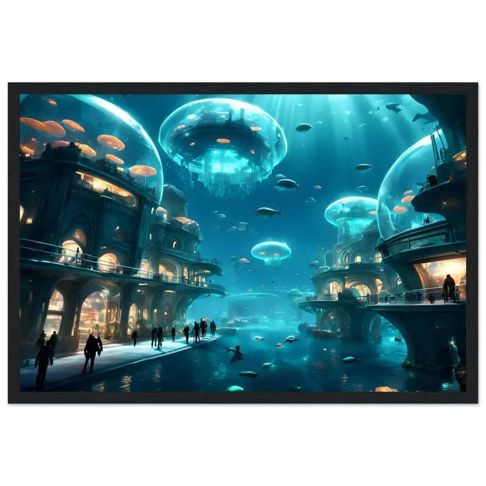 Underwater city with Jellyfish Domes displayed on Framed City of the Abyss Poster