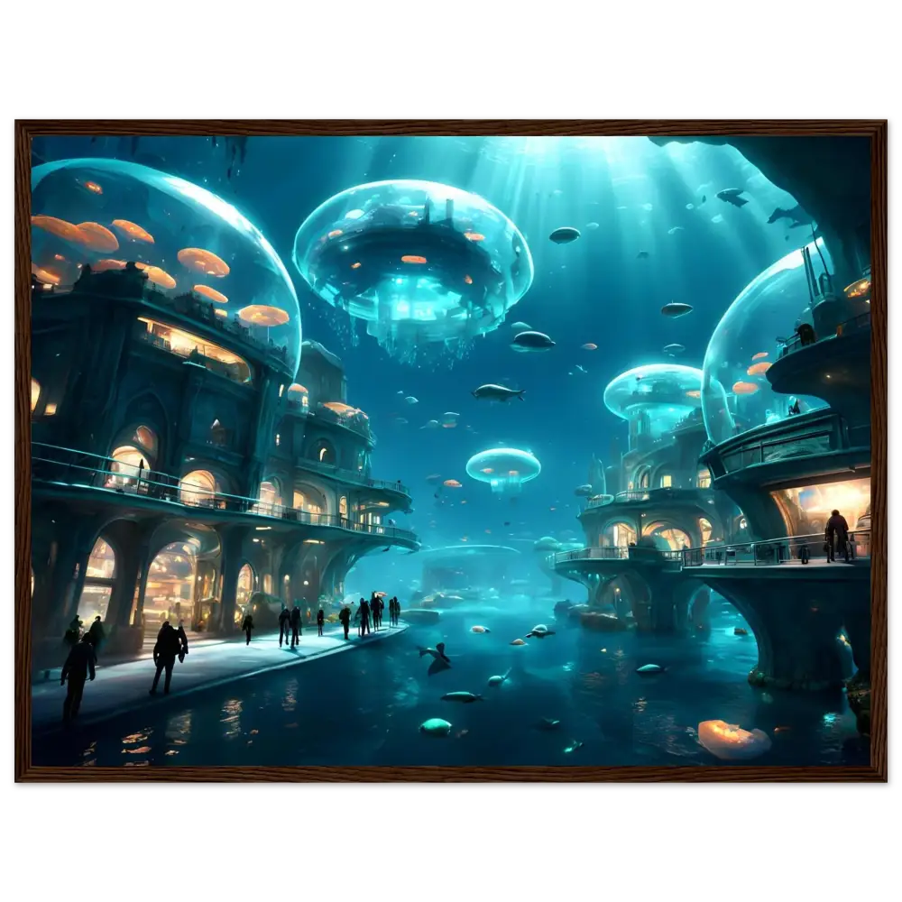 Underwater city with Jellyfish domes on PixiOnyx framed poster Deep Blue Vision