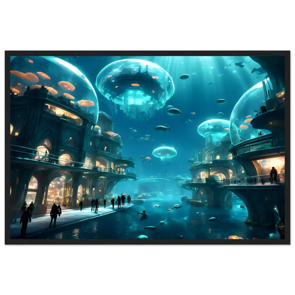 Underwater city with Jellyfish domes displayed in Framed City of the Abyss Poster