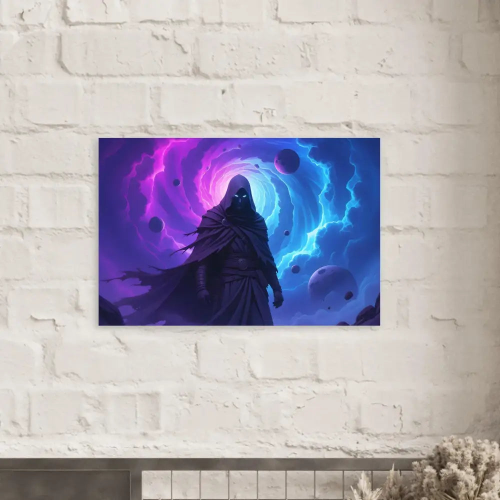 Hooded cosmic figure artwork titled Voidwalkers Gate by PixiOnyx Matte Print