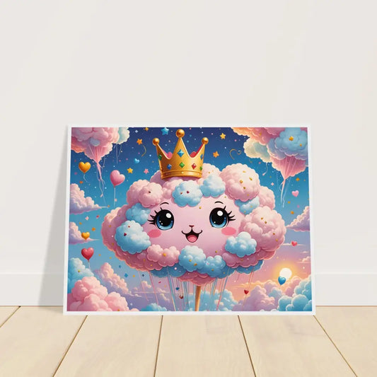 Framed cartoon cloud with crown from Cotton Candy Majesty Poster Kawaii Cloud Queen