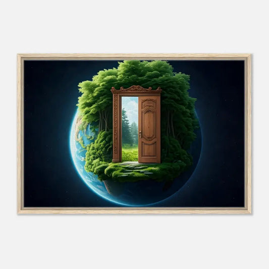 Framed earth with doorway to nature on PixiOnyx Celestial Grove Canvas Display