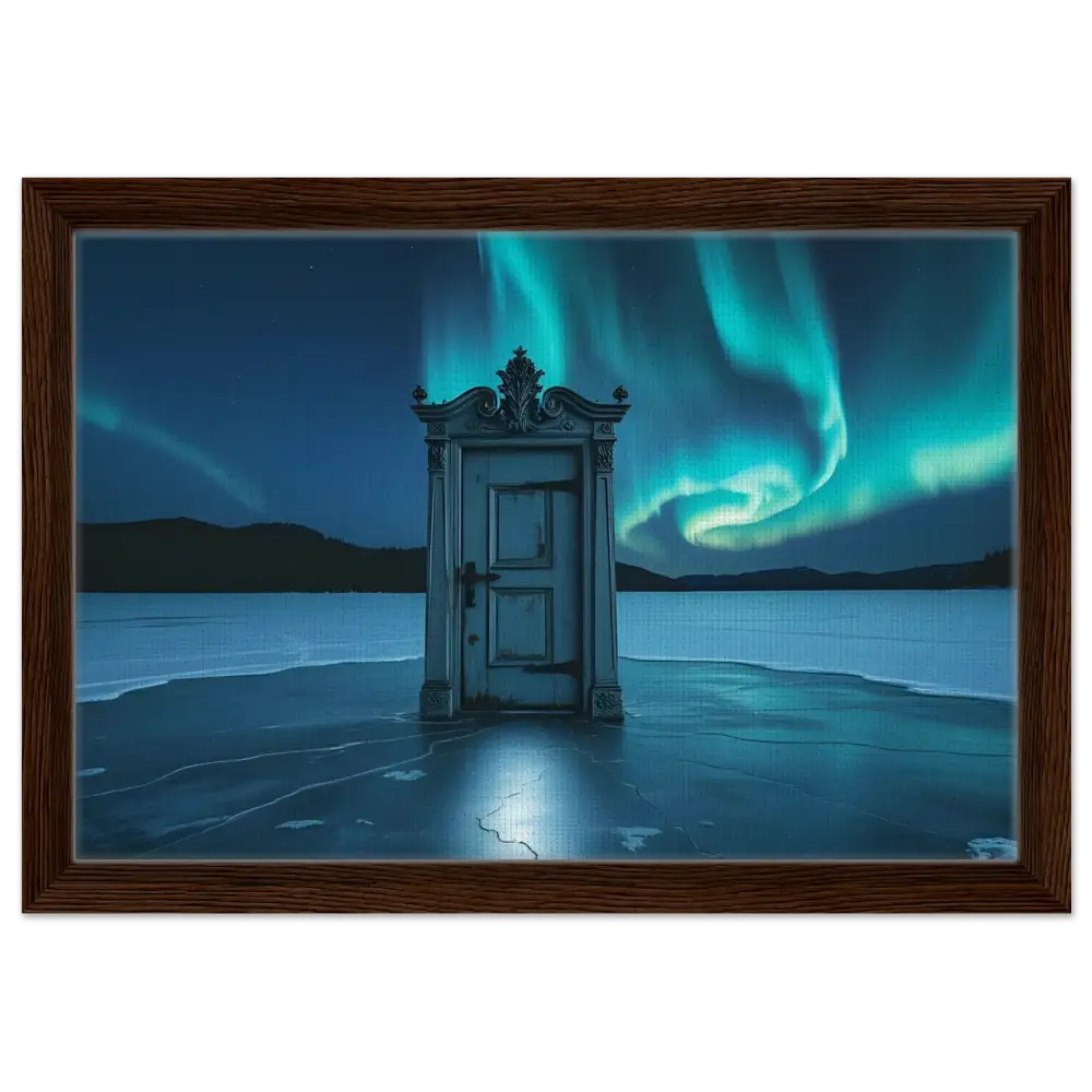 Framed door beneath Aurora Borealis on PixiOnyx Polar Portal Canvas display