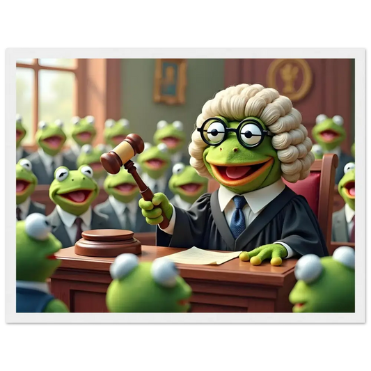Kermit the Frog judge in framed amphibian courtroom art display