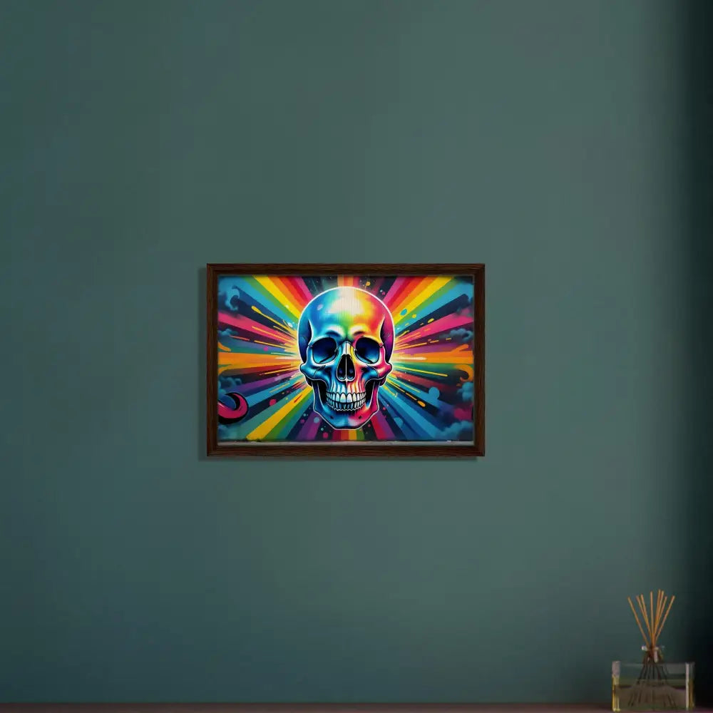 Framed rainbow skull graffiti art canvas titled Graffiti Skullburst from PixiOnyx Street Luxe