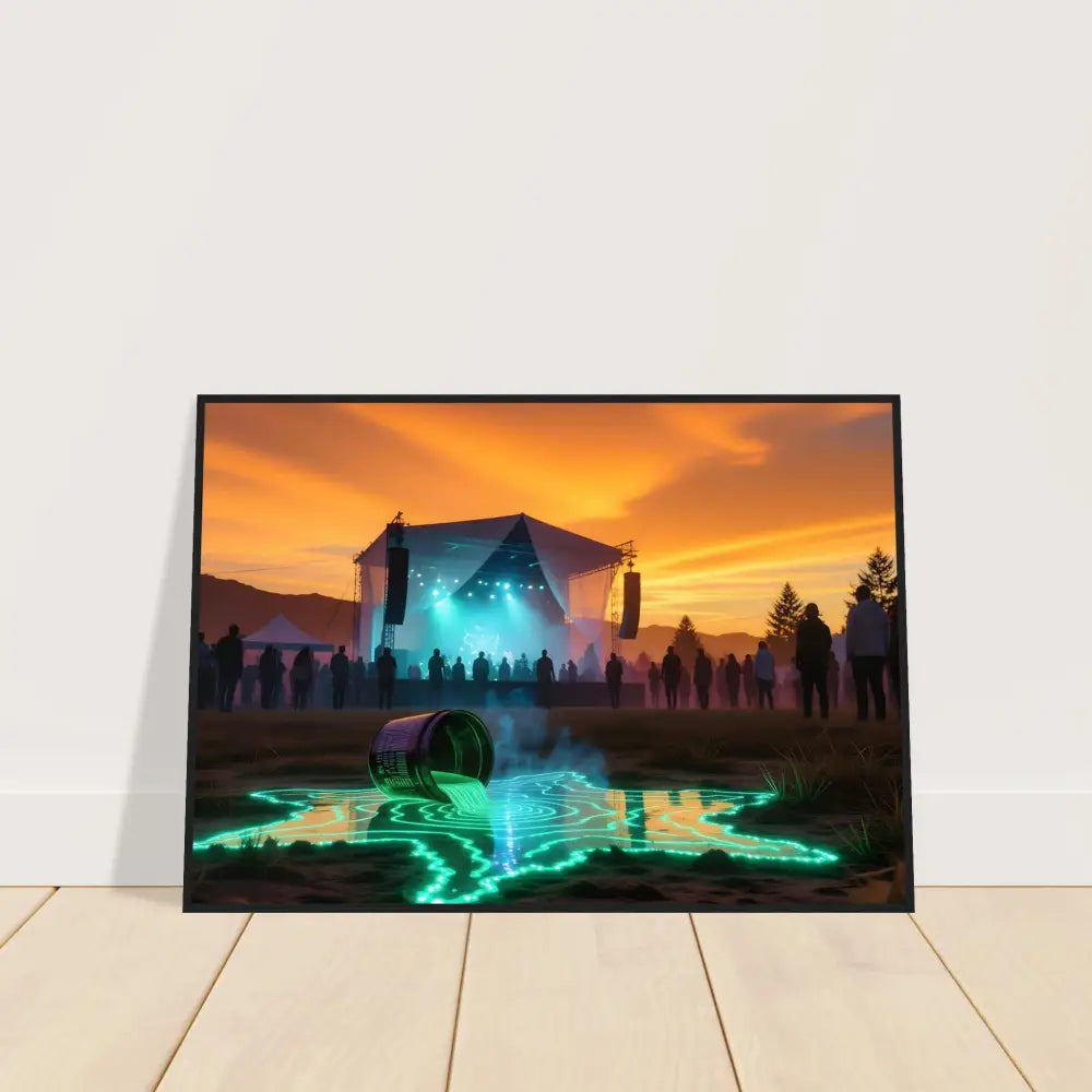 Framed Neon Spill Festival concert scene print showcasing Cosmic Sound Unleashed artwork