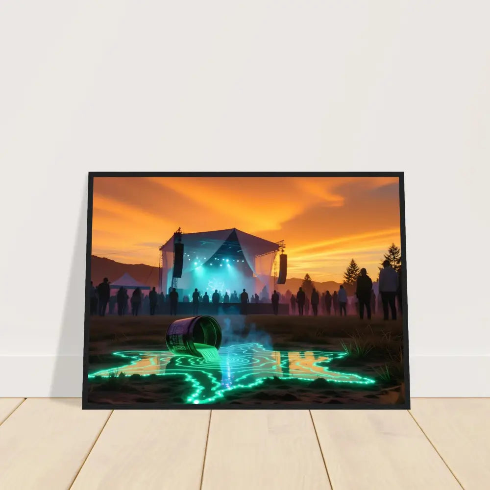 Framed concert scene with spilled neon liquid for Cosmic Sound Unleashed PixiOnyx print