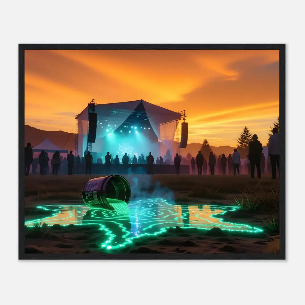 Spilled glowing green liquid from a can on PixiOnyx Matte Print cosmic art