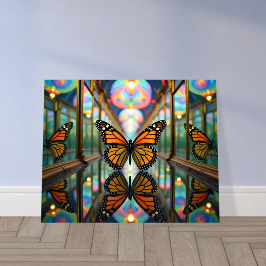 Butterfly mirror art framed poster displaying Butterfly Reflections by PixiOnyx